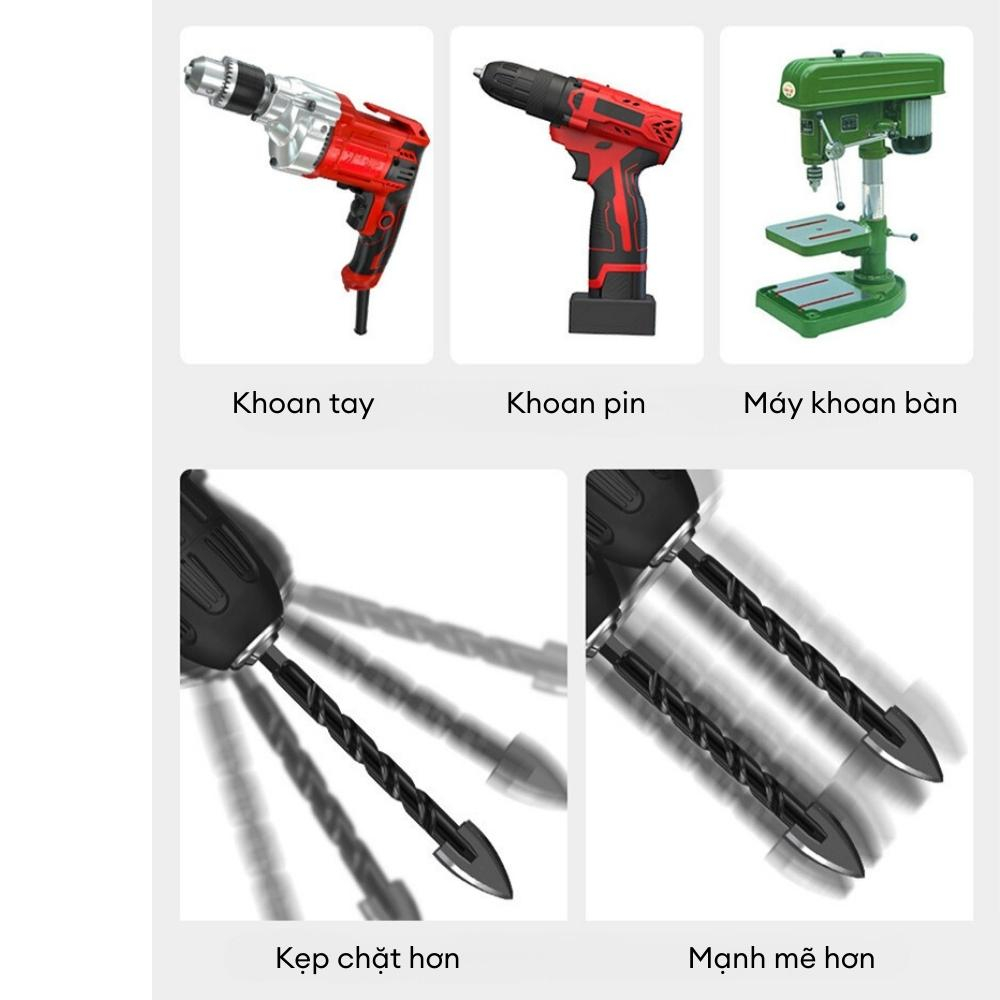 Mũi Khoan Đa Năng 4 Cạnh Chữ Thập Chuôi Lục Giác, Khoan Tường Bê Tông, Đá Hoa Cương, Kính, Gạch Ngói, 5mm-12mm