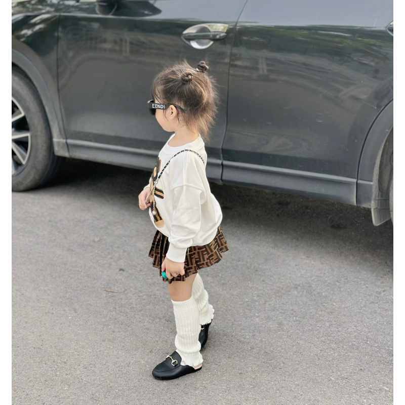 Bộ quần áo nỉ kèm chân váy gấu FD cho bé gái , set áo sweater unisex cho bé , Kid_genz