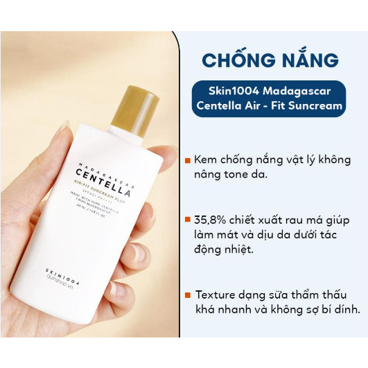 Skin1004  - Kem Chống Nắng Skin1004 Madagascar Centella -  Chiết Xuất Rau Má Mỏng Nhẹ, Không Trôi - Huyenmio