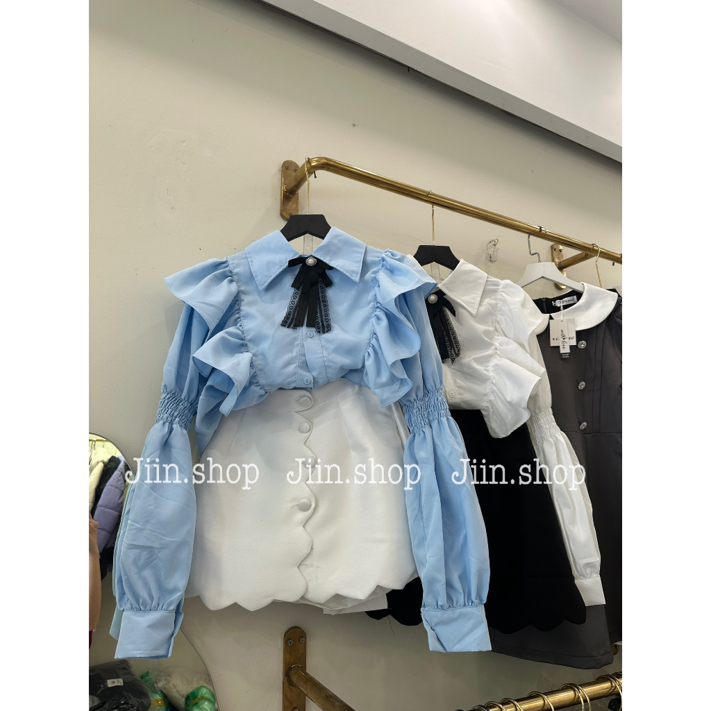 Áo sơ mi dài tay bèo vai, sơ mi học sinh, sinh viên, áo nữ sinh kèm hoa cài,thiết kế vintage tiểu thư cao cấp