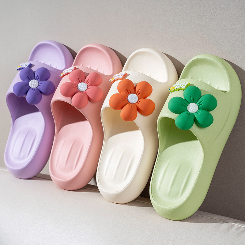 𝐢𝐃É𝐏 𝐃𝐋𝟐𝟔𝟏 Dép Bánh mì hình vuông gắn sticker Hoa cao 3cm nữ quai ngang chất EVA siêu nhẹ