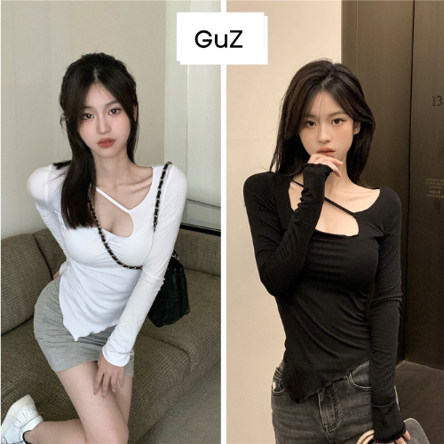 Áo thun dài tay dây chéo GUZ, áo croptop vạt chéo vải cotton thoáng mát ôm body dáng ngắn tôn dáng phong cách Hàn Quốc s