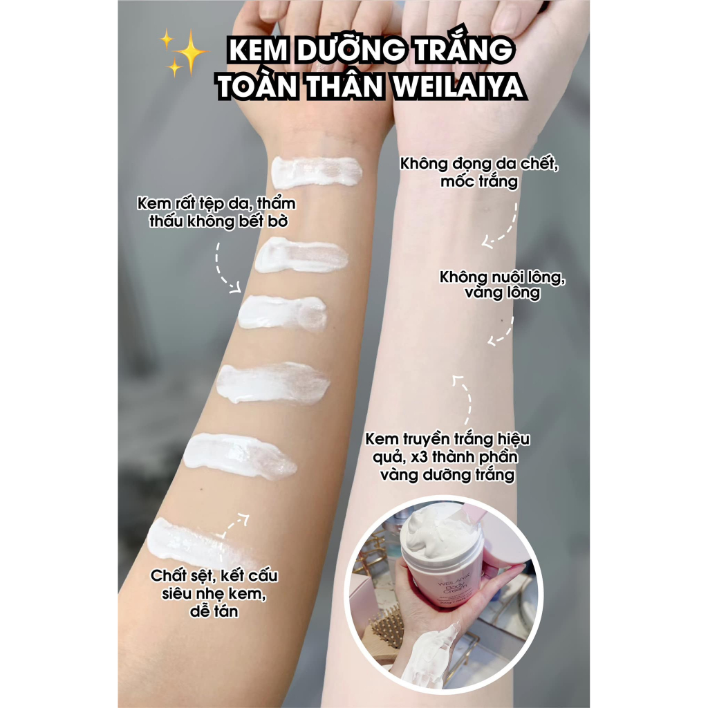 Kem Body Weilaiya Dưỡng Trắng Da Nâng Tone White Tone Up Body Cream SPF30 PA+++ Chính Hãng 200ml