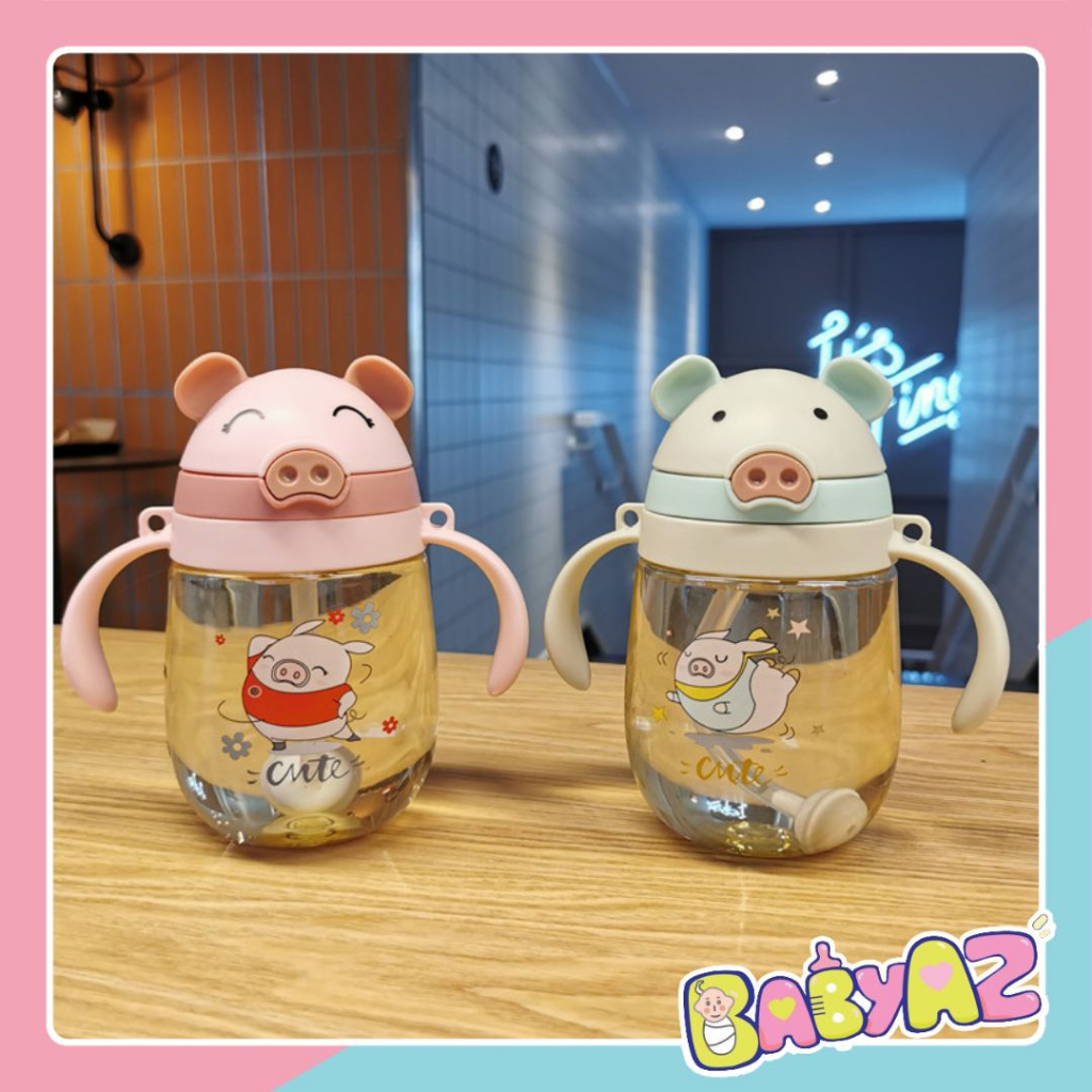Bình Uống Nước Chống Sặc Cho Bé Hình Tai Heo (Có Quai Đeo)