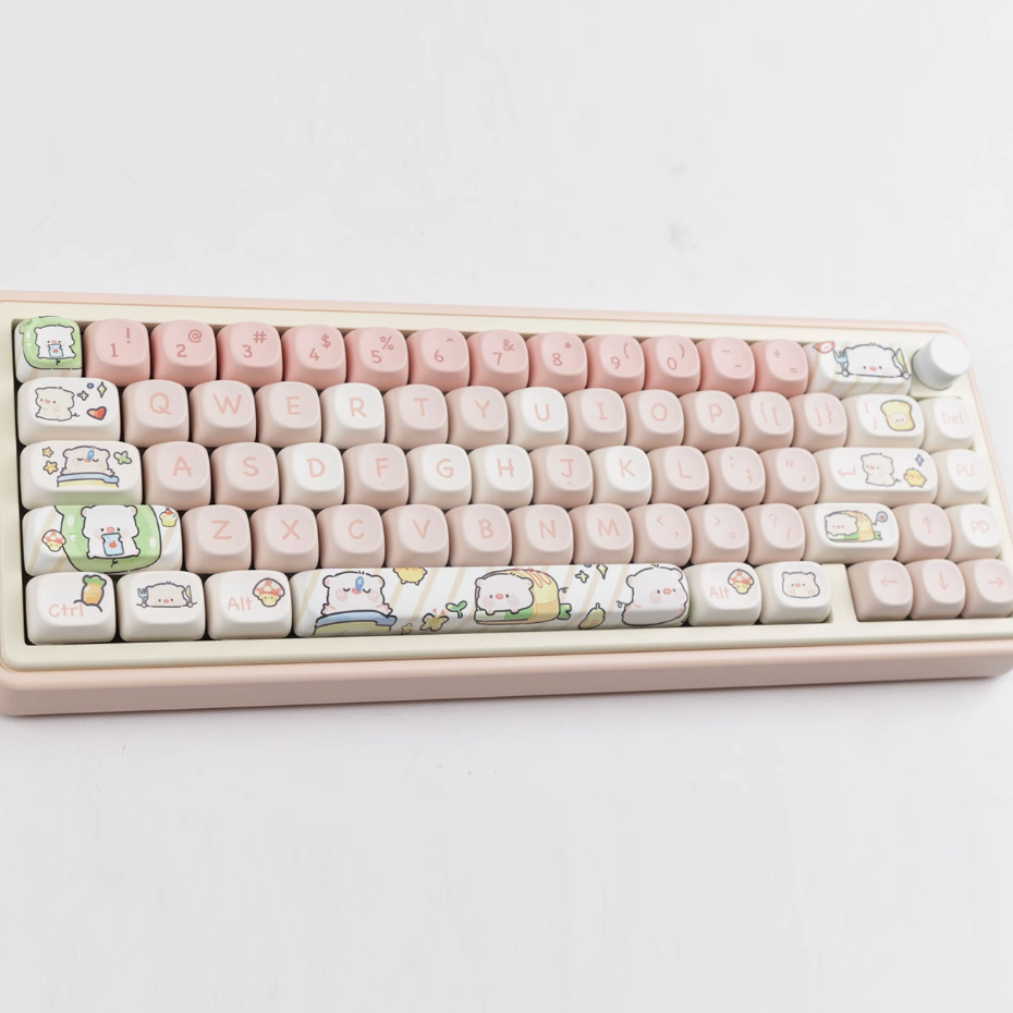 Bộ Keycap Pink piggy Japanese profile MOA chất liệu nhựa PBT dày chất lượng cao 142 phím