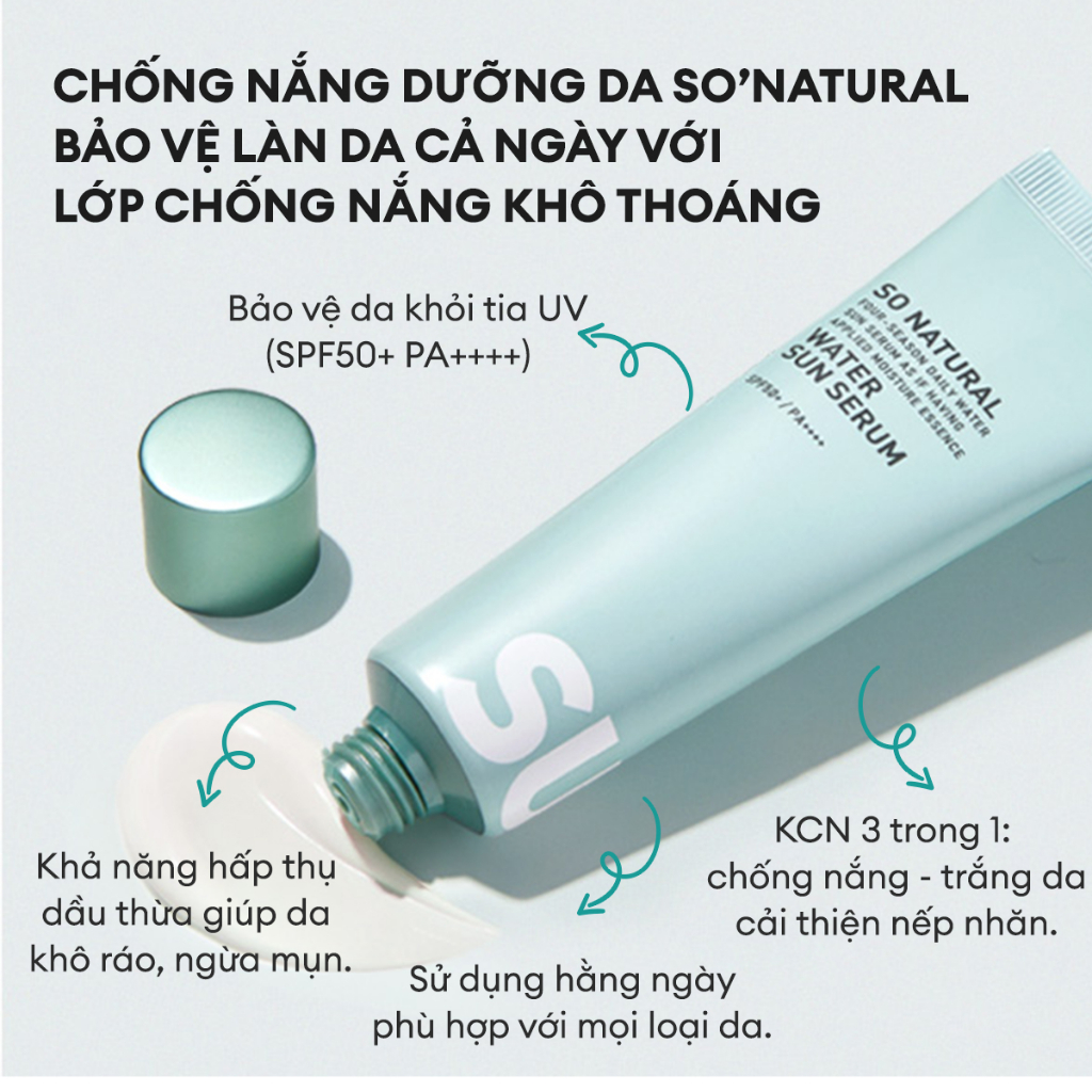 Kem chống nắng dưỡng da Water Sun Serum So'Natural  bảo vệ da khỏi tia UV 50ml