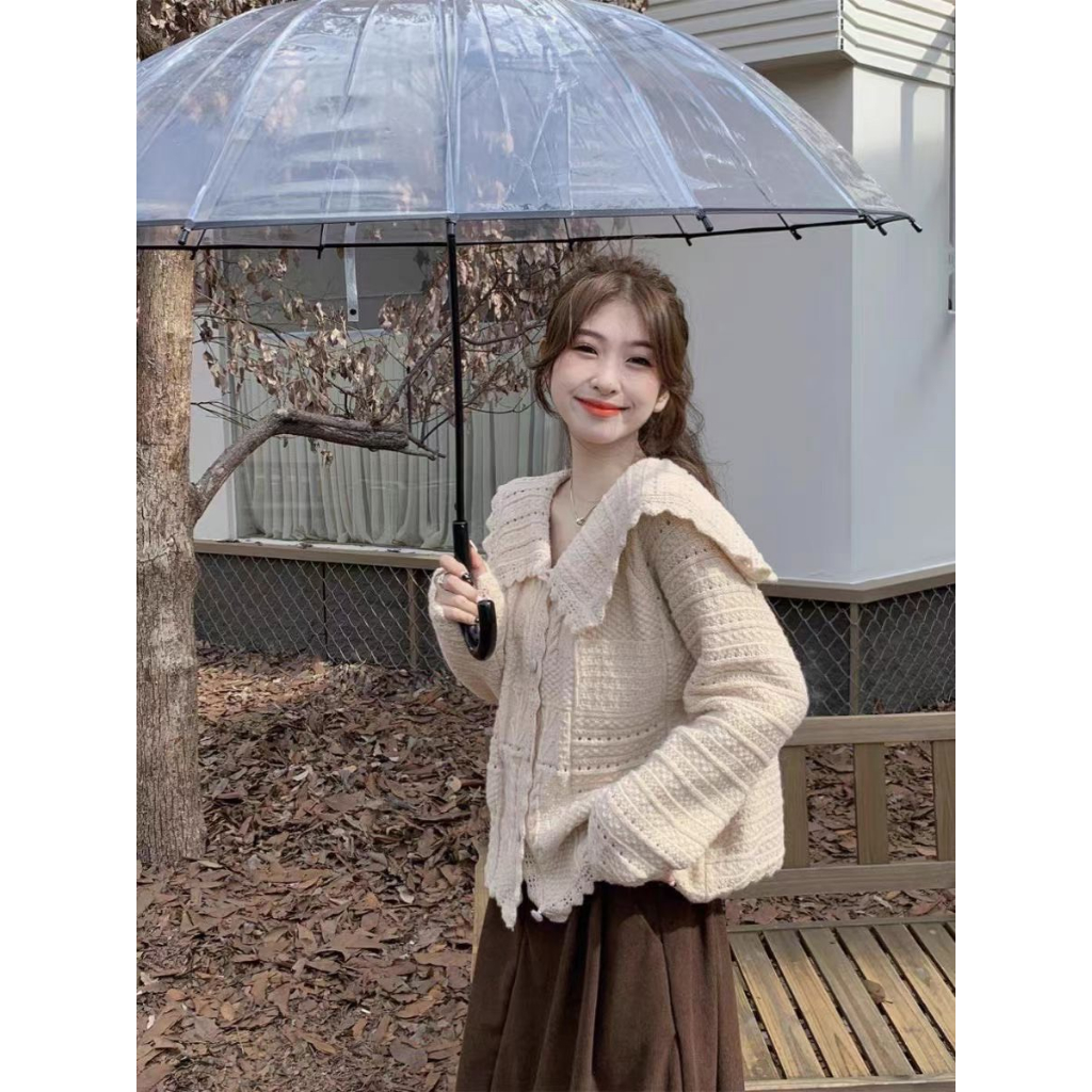 Áo Khoác Len Cổ Búp Bê Phong Cách Pháp Thời Trang Thu Đông Hàng Mới Dành Cho Bạn Nữ