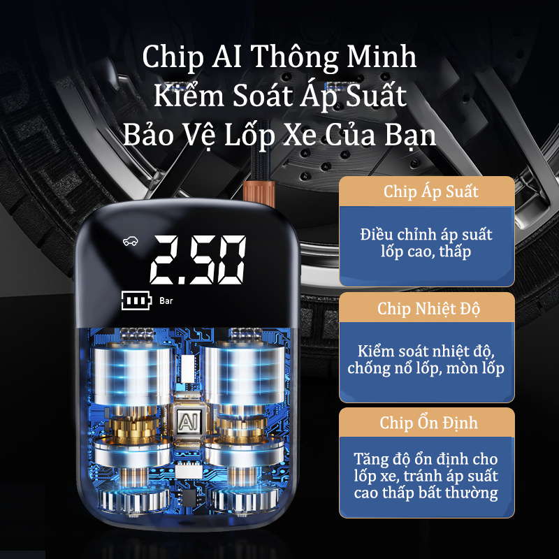 Bơm Lốp Ô Tô Không Dây 2 Xi Lanh