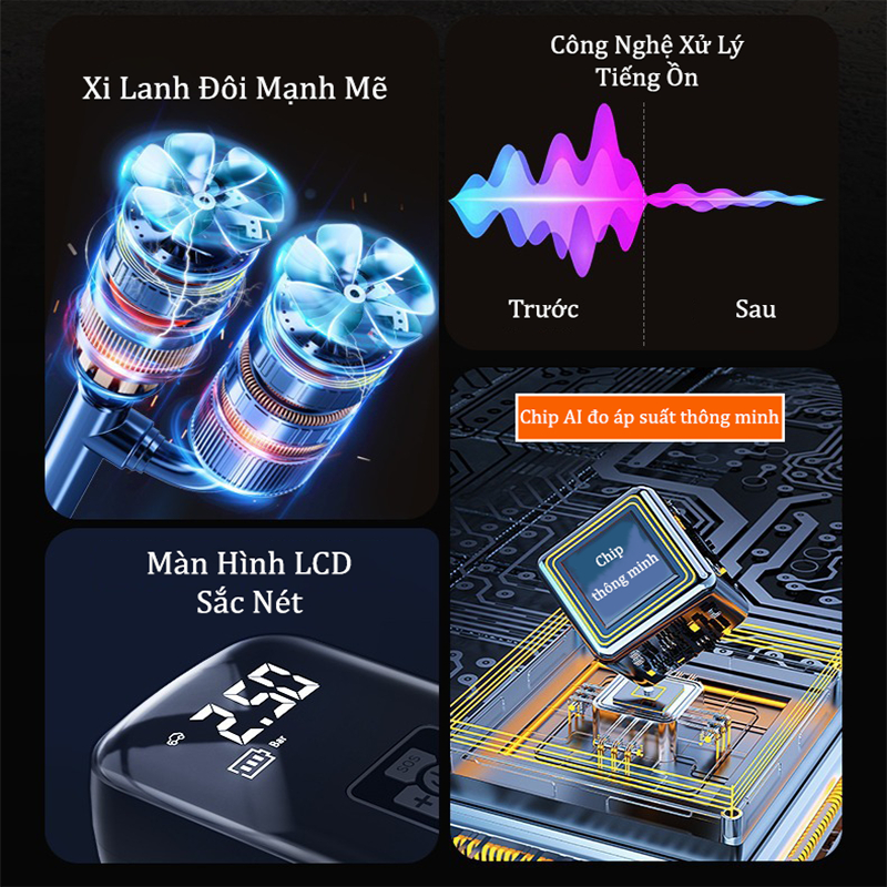 Bơm Lốp Ô Tô Không Dây 2 Xi Lanh