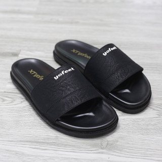  Dép nam quai da  Cao Cấp thương hiệu YOFEET - in chữ sắc nét - phiên bản mới,
