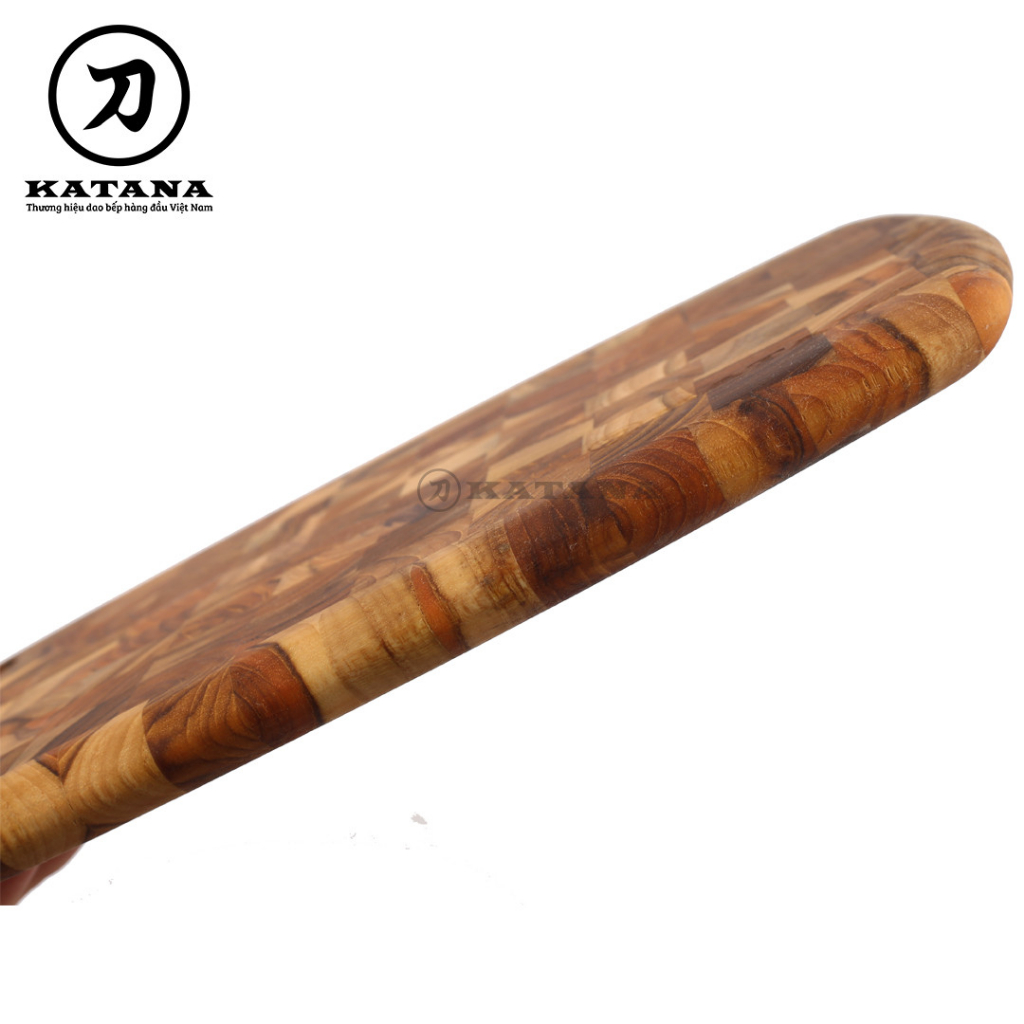 Thớt Teak hình Oval KATANA ghép vuông đầu cây có lỗ treo (2 size)