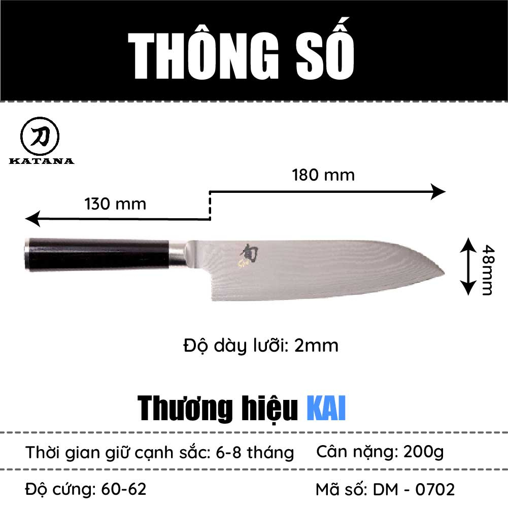 Dao bếp Nhật cao cấp Shun Classic Santoku - Dao thái đa năng thép Damascuss 69 lớp DM0702 (180mm)