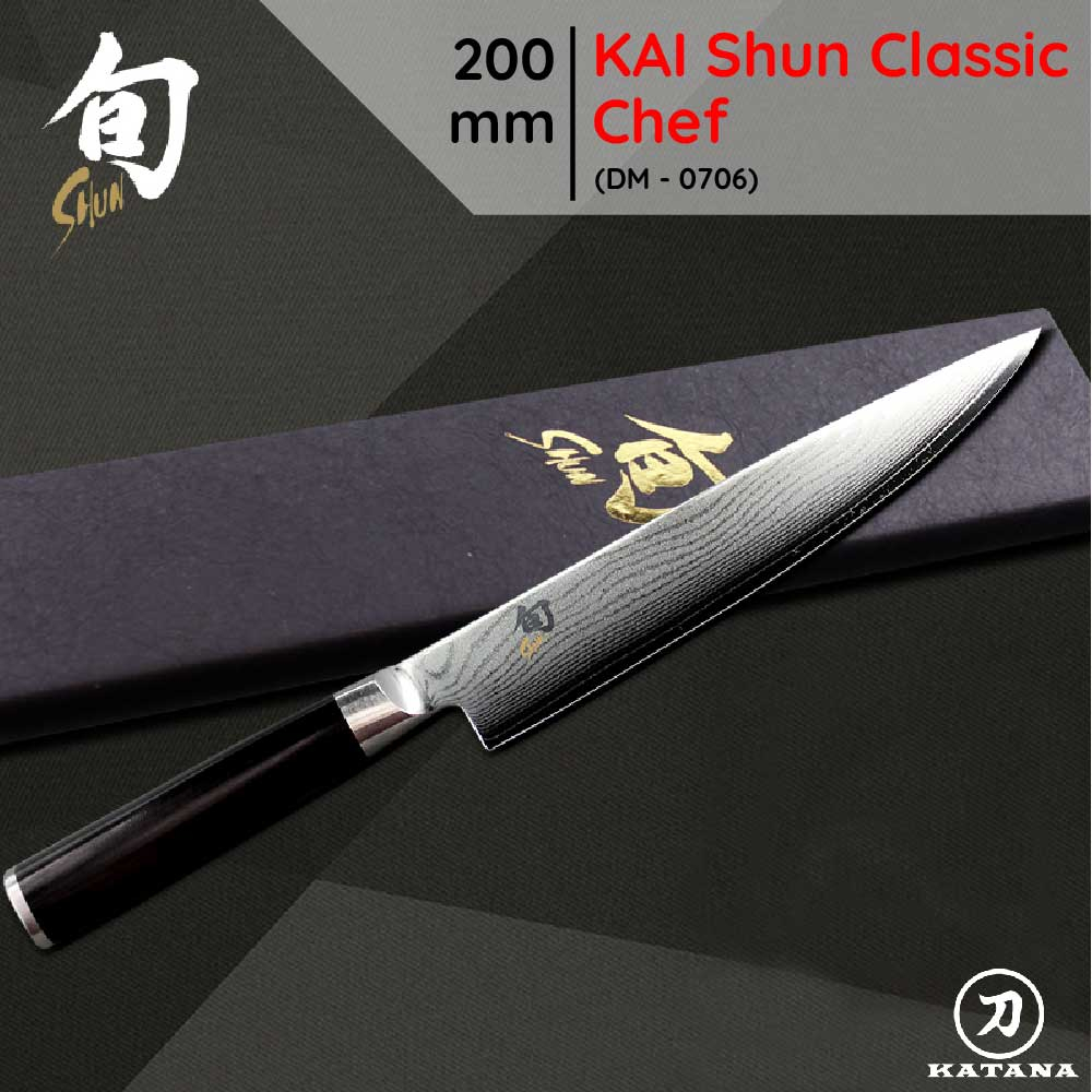 Dao bếp Nhật cao cấp KAI Shun Classic Chef - Dao thái thịt cá thép Damascus 69 lớp DM0706 (200mm)