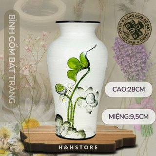 Bình gốm ,lọ hoa gốm men mát vẽ sen-gốm sứ bát tràng-h&hstore
