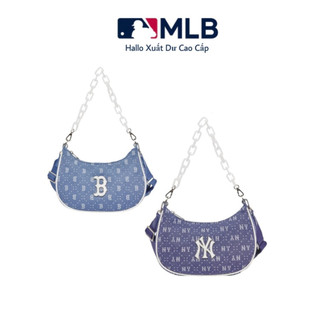 Túi Kẹp Nách MLB Diamond Monogram Denimlike Xanh, Cao Cấp Full Tem Mác