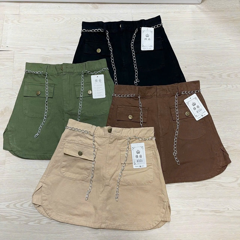 Chân váy kaki túi hộp kèm dây rút phong cách Hàn Quốc