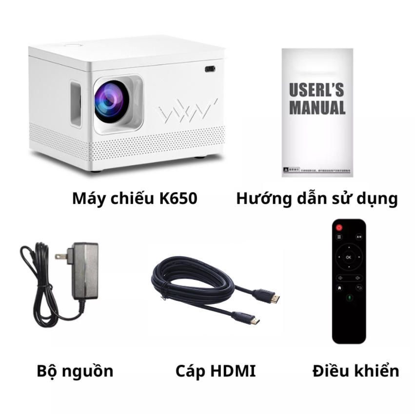 Máy chiếu mini KAW K650 hệ điều hành Androi kết nối điện thoại máy tính bảo hành chính hãng 12 tháng