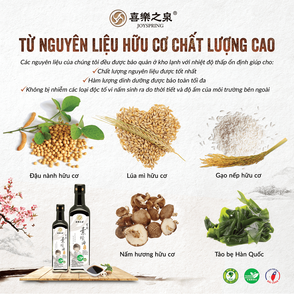 Dầu hào, nước tương ít muối hữu cơ cho bé JoySpring