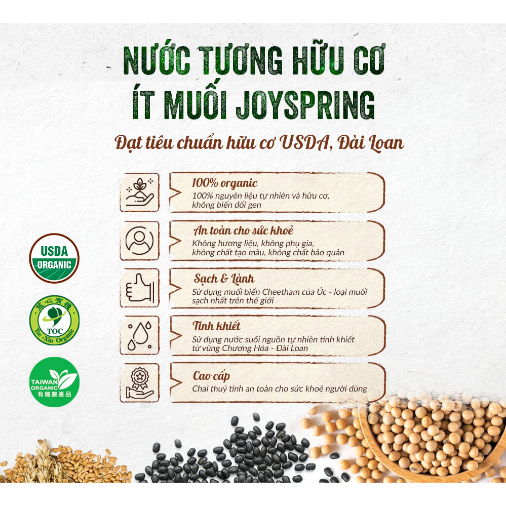 Dầu hào, nước tương ít muối hữu cơ cho bé JoySpring
