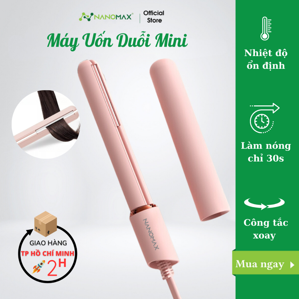 Máy Uốn Duỗi Tóc Mini NANOMAX H1 Size 15mm, Làm Nóng 30s, Phủ Bạc Gốm, Công Suất 25W, Nhỏ Gọn Mang Theo Du Lịch