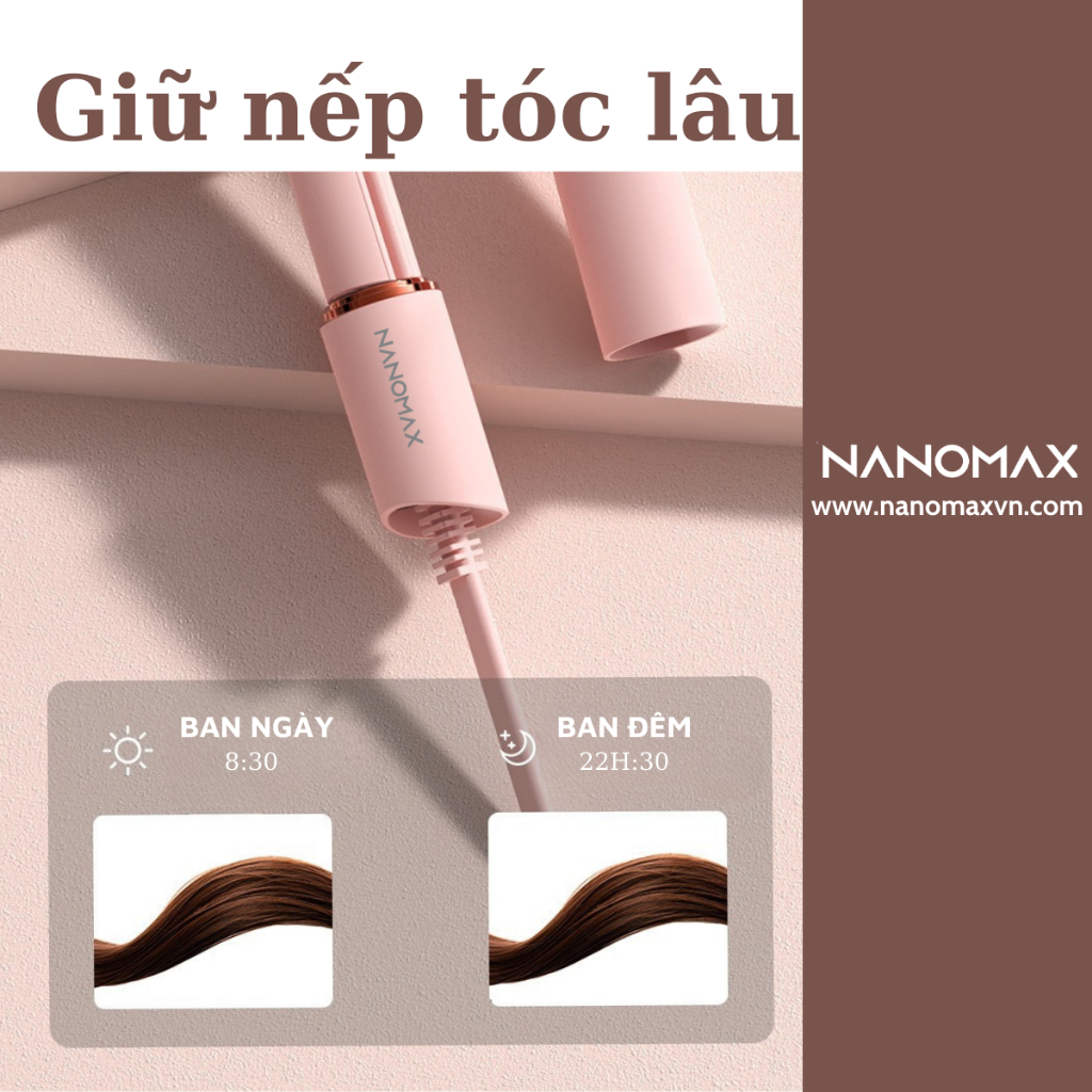 Máy Uốn Duỗi Tóc Mini NANOMAX H1 Size 15mm, Làm Nóng 30s, Phủ Bạc Gốm, Công Suất 25W, Nhỏ Gọn Mang Theo Du Lịch