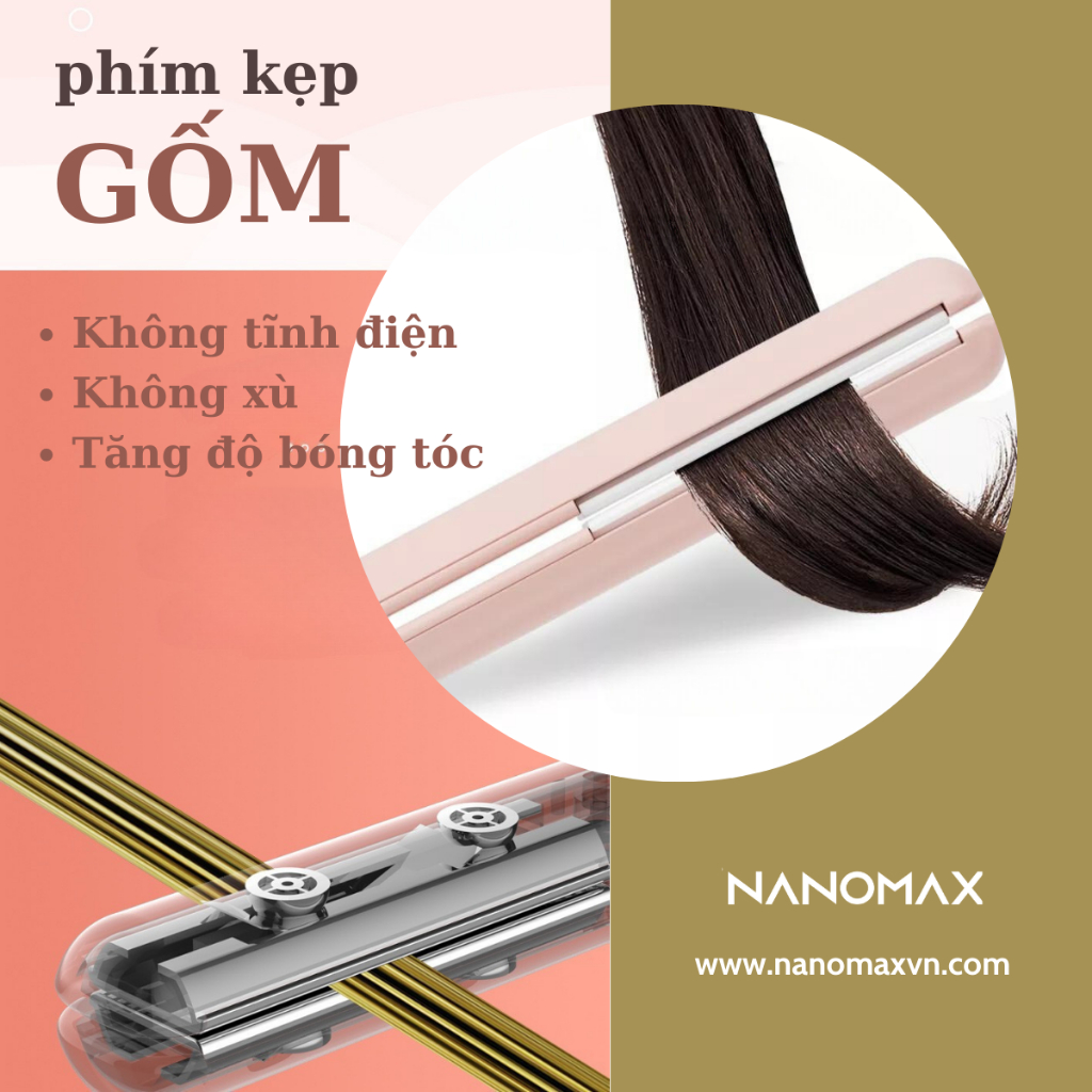 Máy Uốn Duỗi Tóc Mini NANOMAX H1 Size 15mm, Làm Nóng 30s, Phủ Bạc Gốm, Công Suất 25W, Nhỏ Gọn Mang Theo Du Lịch