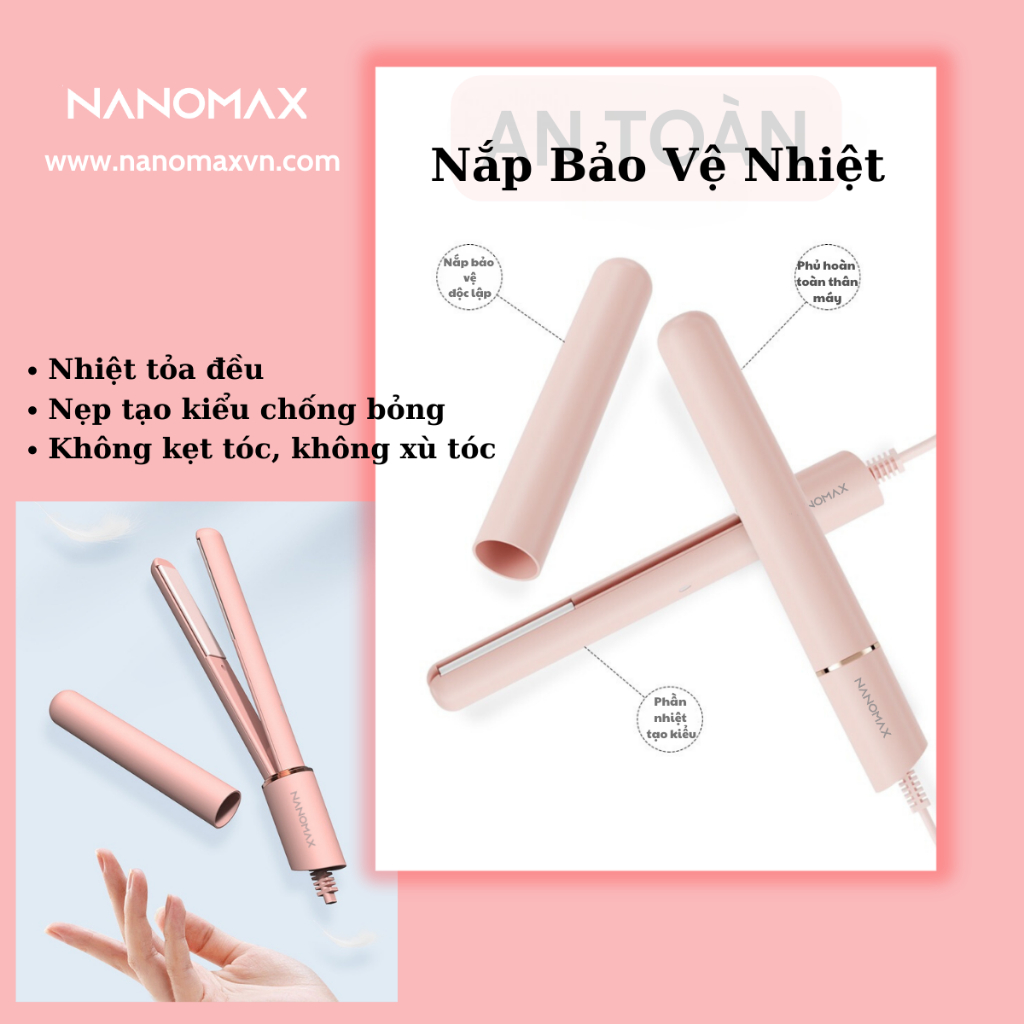 Máy Uốn Duỗi Tóc Mini NANOMAX H1 Size 15mm, Làm Nóng 30s, Phủ Bạc Gốm, Công Suất 25W, Nhỏ Gọn Mang Theo Du Lịch