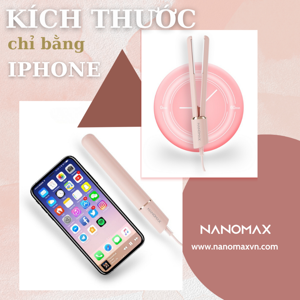 Máy Uốn Duỗi Tóc Mini NANOMAX H1 Size 15mm, Làm Nóng 30s, Phủ Bạc Gốm, Công Suất 25W, Nhỏ Gọn Mang Theo Du Lịch