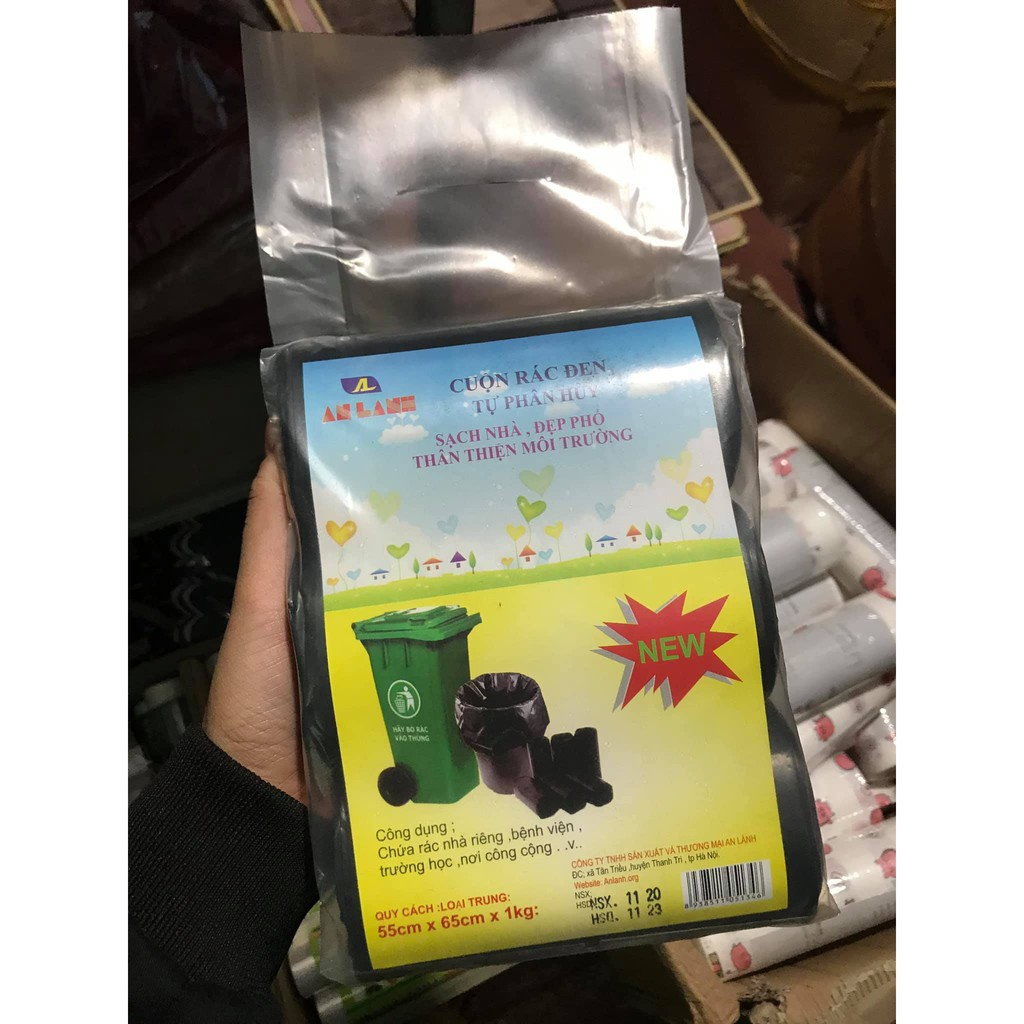 Sét 3 Cuộn Túi Rác - Bao Rác Đen Kích Thước 45x56cm Tự Phân Hủy Thân Thiện Với Môi Trường