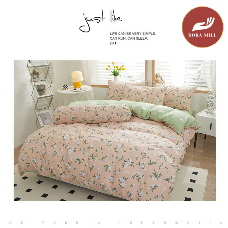 Bộ chăn ga gối 4 món kèm 2 vỏ gối cotton poly đa mẫu mã mới phong cách Hàn , Bộ ga gối drap giường bo chun #BAC