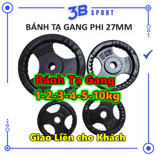 Bánh tạ gang 1-2-3-4-5kg -tạ miếng gang 1-5kg phi 27mm -sẵn kho giao liền 3b sport