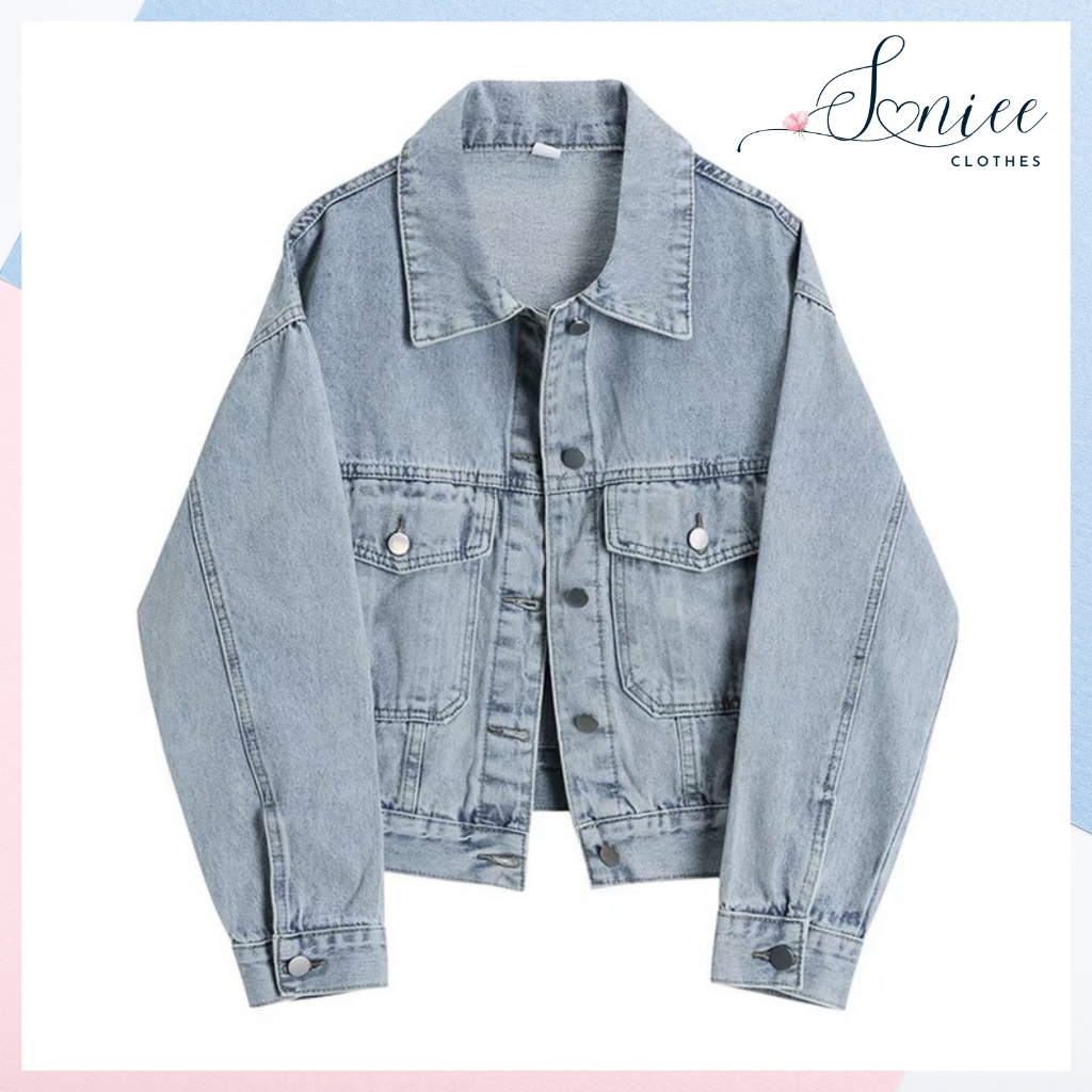 Áo khoác bò jean SanieeClothes áo khoác croptop denim lửng, jean nữ vải bò dày màu wax hàng Quảng Châu cao cấp