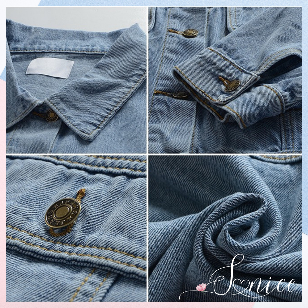 Áo khoác bò jean SanieeClothes áo khoác croptop denim lửng, jean nữ vải bò dày màu wax hàng Quảng Châu cao cấp