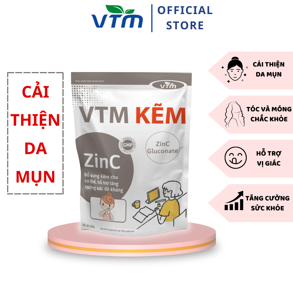 Viên uống bổ sung Kẽm ZinC VTM hỗ trợ tăng cường đề kháng, miễn dịch gói 30 viên - 30 ngày