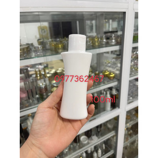 Chai nhựa hdpe, chai 100ml lệch vai màu trắng nắp bật trắng trơn