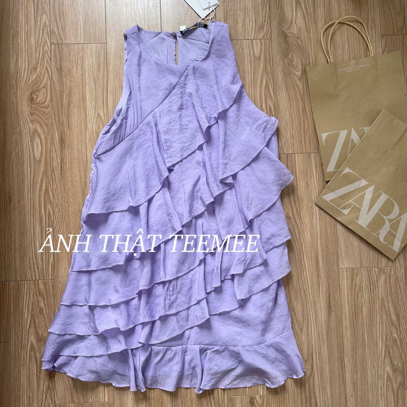 Váy voan tím lilac phối bèo sát nách Za.ra