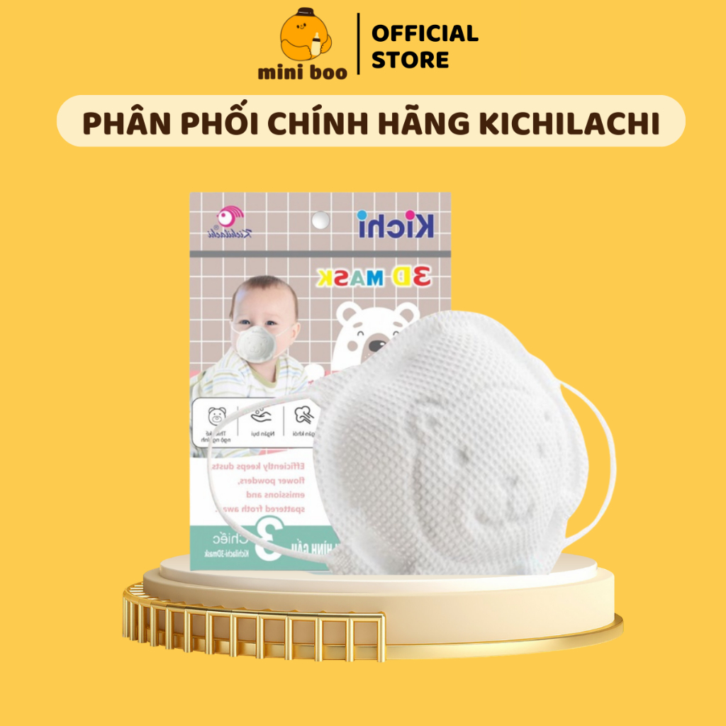 Khẩu trang trẻ em Kichilachi hình gấu set 3 chiếc chống bụi