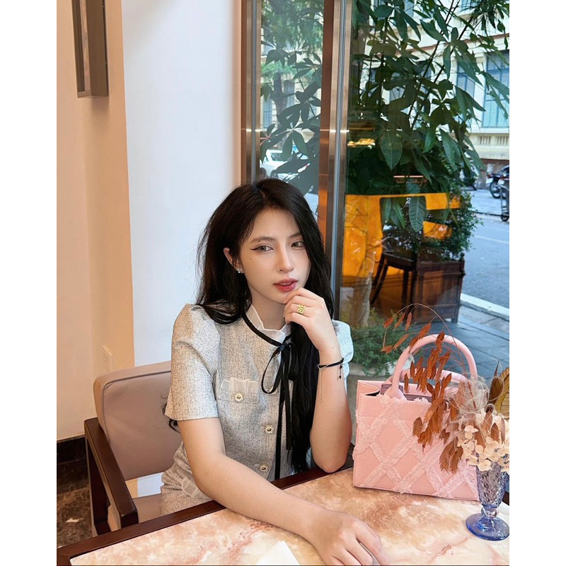 Set Áo Phối Nơ Cổ Và Chân Váy Rosesmary Grey Dress - Ceni Daily