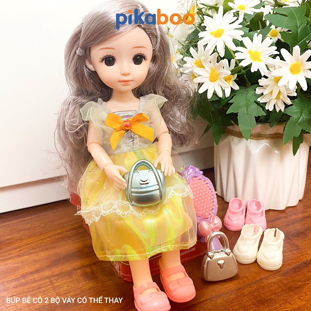 Đồ chơi búp bê cho bé gái Pikaboo 2 váy kèm phụ kiện khớp tay chân linh hoạt  chất liệu cao cấp an toàn