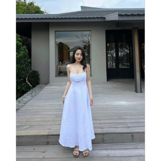 [Hình thật chụp sàn] Đầm maxi 2 dây xếp li ở ngực 2 lớp chất lenin xịn
