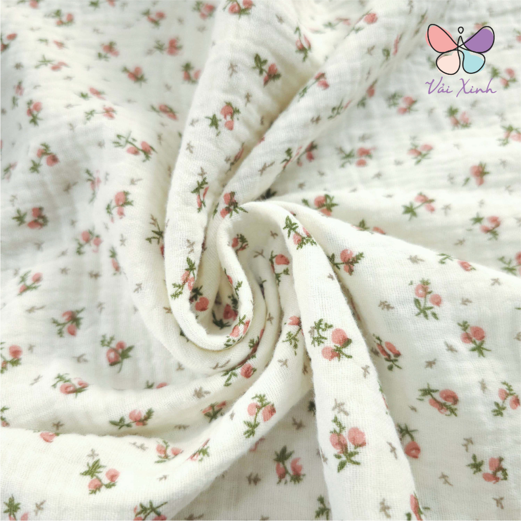 Vải Xô Muslin 2 lớp Siêu Mềm Họa Tiết Hoa Nhí may Váy bộ, chăn gối cho bé Vải Xinh
