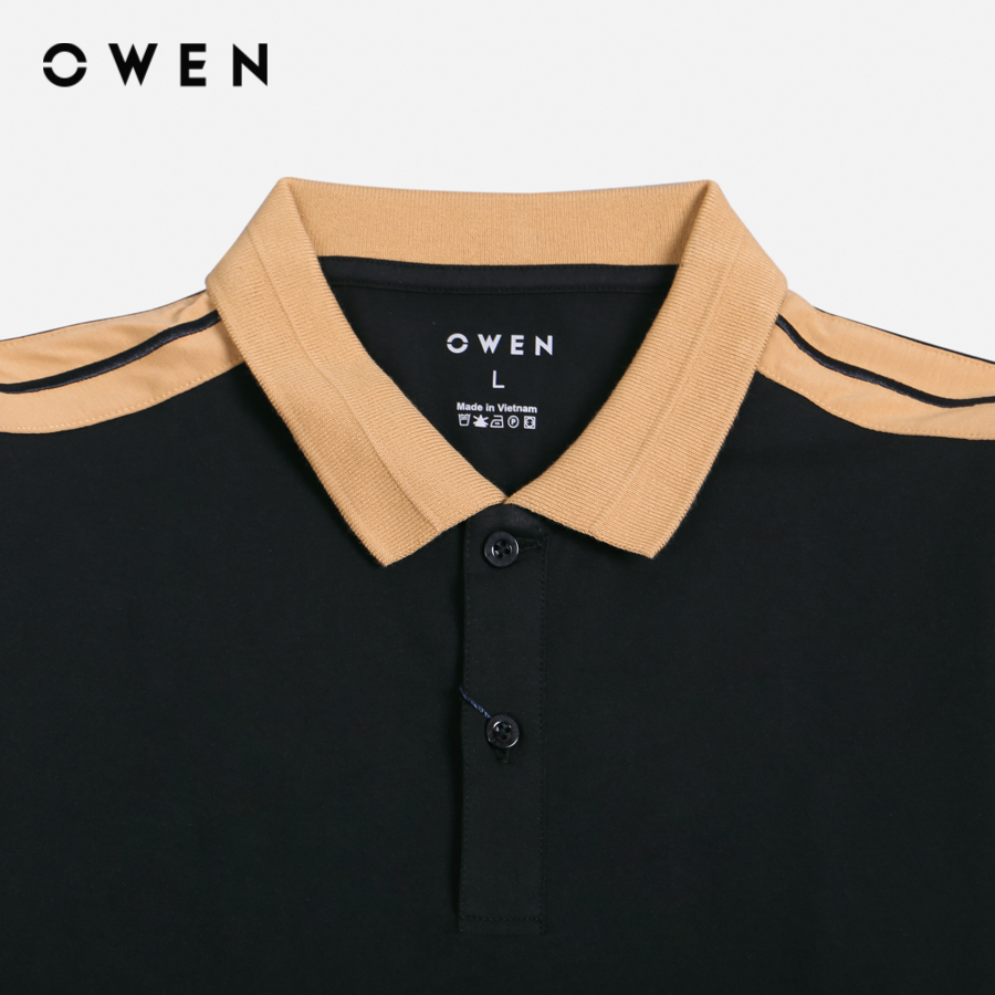 OWEN - Áo Polo ngắn tay Nam Owen dáng Body Fit màu Đen chất liệu CVC Spandex - APV231377