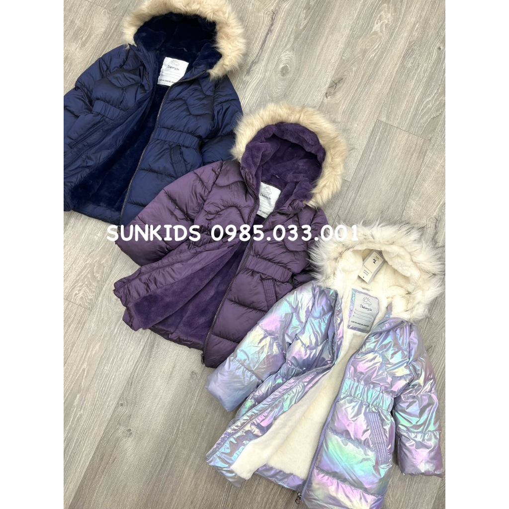 Áo khoác phao bé gái lót lông TU dáng dài