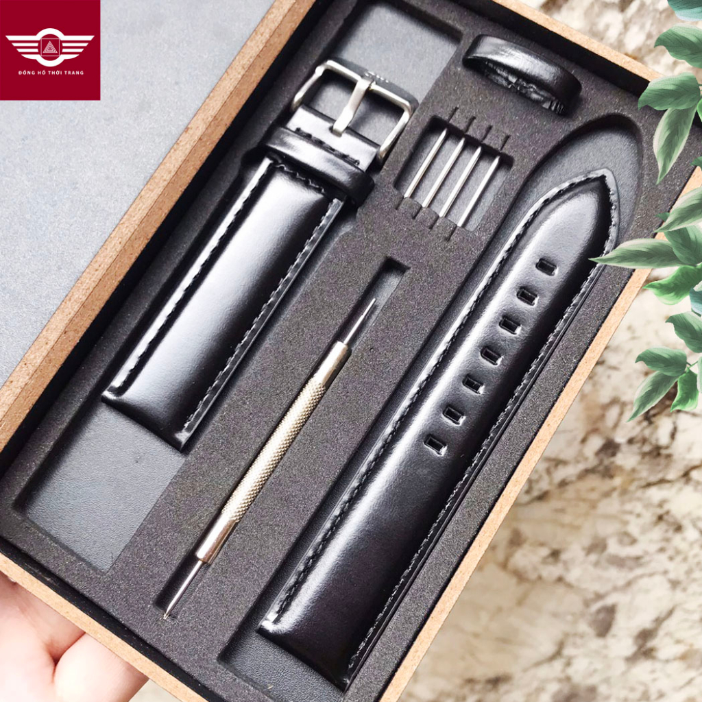 Dây Đồng Hồ Đeo Tay Daniel_Watch Da Bò Màu Đen Trơn Tặng Kèm Hộp Gỗ và Phụ kiện