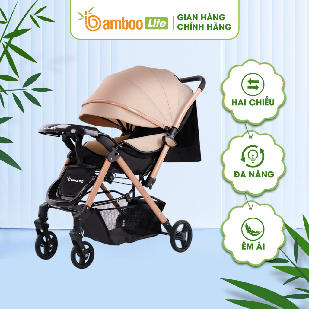 Xe đẩy cho bé Bamboo Life BL134 cao cấp 2 chiều, xe đẩy gấp gọn an toàn cho bé đa năng tiện dụng cho mẹ