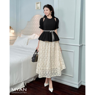  MYAN DESIGN Chân Váy Lưới Xoè Dáng Dài Chất Ren Đắp Hoa 2 Lớp Cạp Chun Co Giãn Che Khuyết Điểm Tốt Vvn082311 