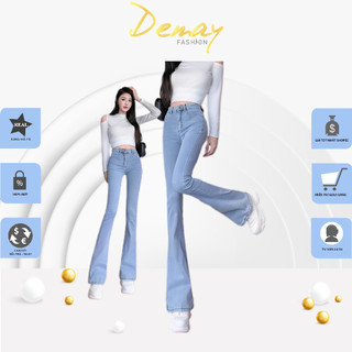 Quần Jeans ống loe nữ QC, chất bò mềm dáng ôm lưng cao lên dáng cực chuẩn
