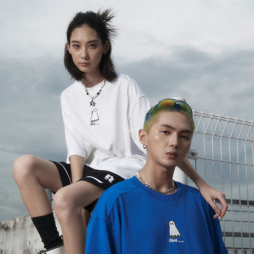 Áo Thun Unisex Ghost street Line Tee/Xanh 100% Cotton Local Brand Chính Hãng