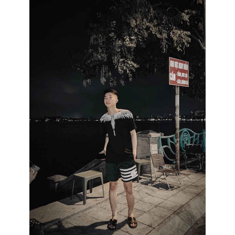 Áo phông nam nữ Premium Cotton in hình đôi cánh trắng Burlon tràn cổ hai mặt, Áo thun cao cấp 2023