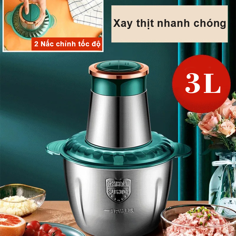 Máy Xay Thịt Lớn Đa Năng 3 Lít, 2 Tốc Độ Điều Chỉnh, Inox 304 Có Thể Tháo Rời Vệ Sinh, 4 Lưỡi Dao Dùng Cho Gia Đình